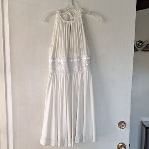 JS Boutique Cream Halter Gown with Sequin Waistband